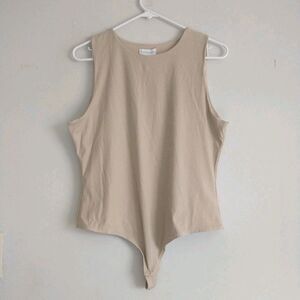 House of Harlow 1960 Bodysuit Womens XL Beige All Day Contour Crew Neck Rib Knit